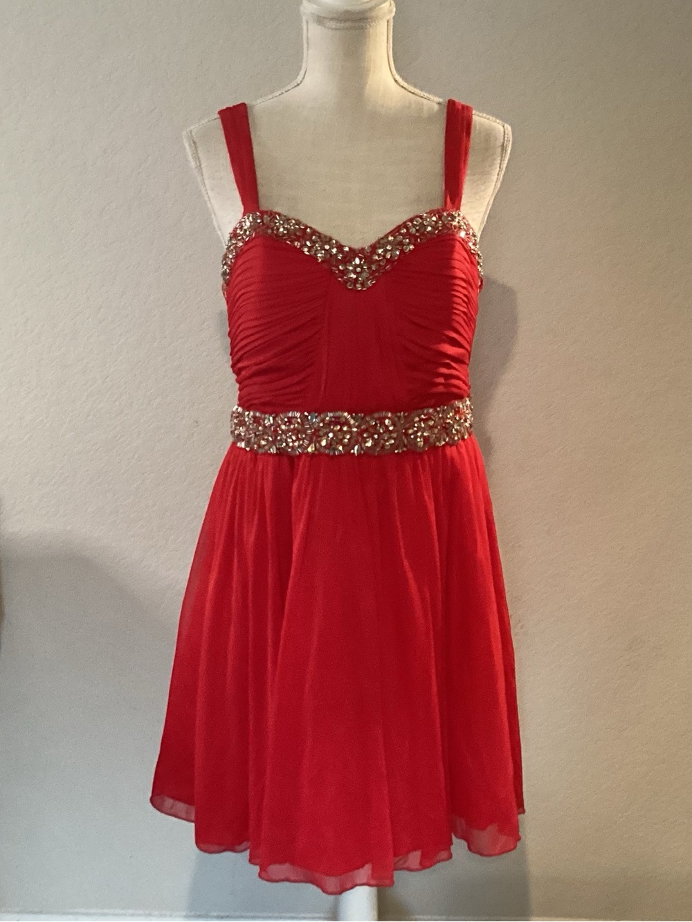 My Michelle Red Party Dress with Beaded Trim